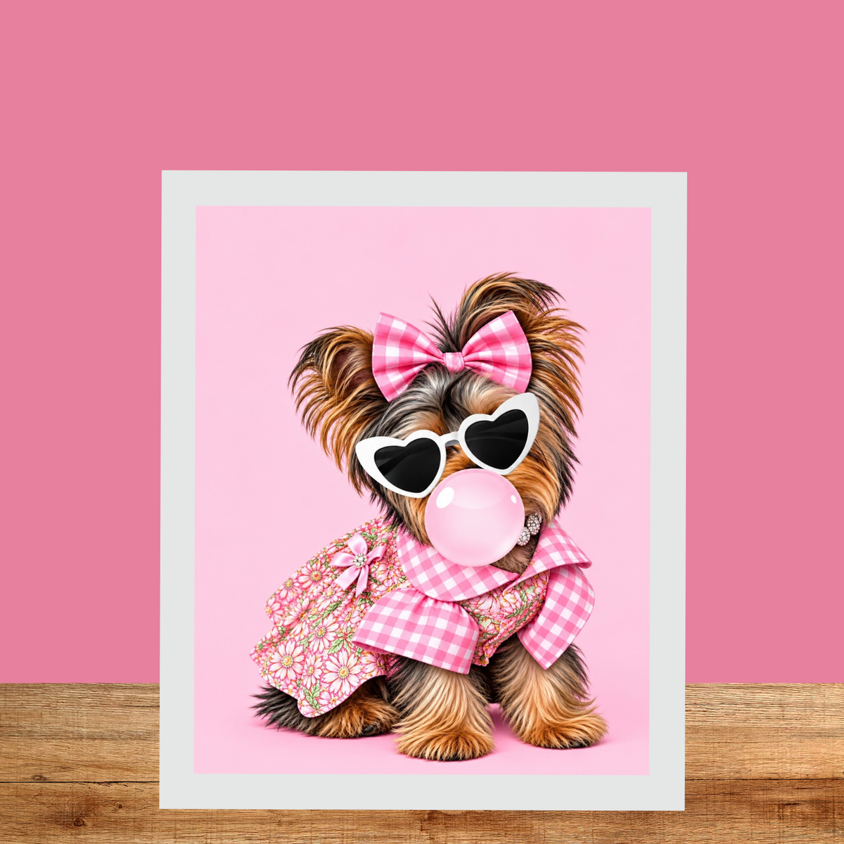 Pink Yorkie Wall Art Set of 3 Yorkshire Terrier Printable Digital Download