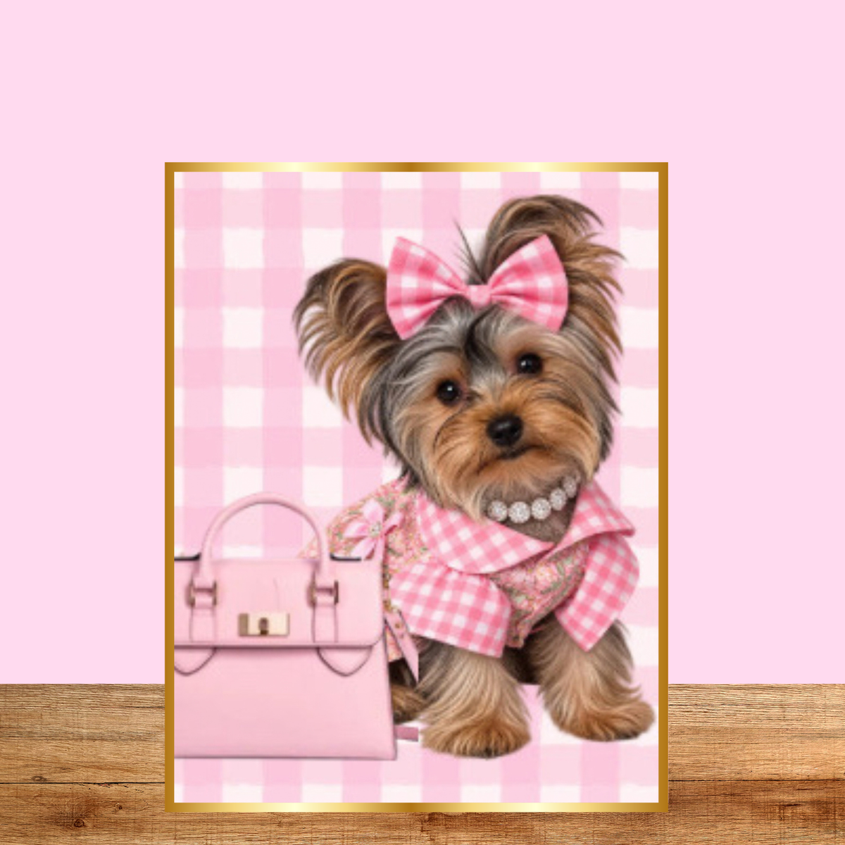 Pink Yorkie Wall Art Set of 3 Yorkshire Terrier Printable Digital Download