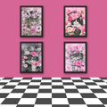 Pink Cat in a Hat Wall Art  Set of 4  Printable Digital Download