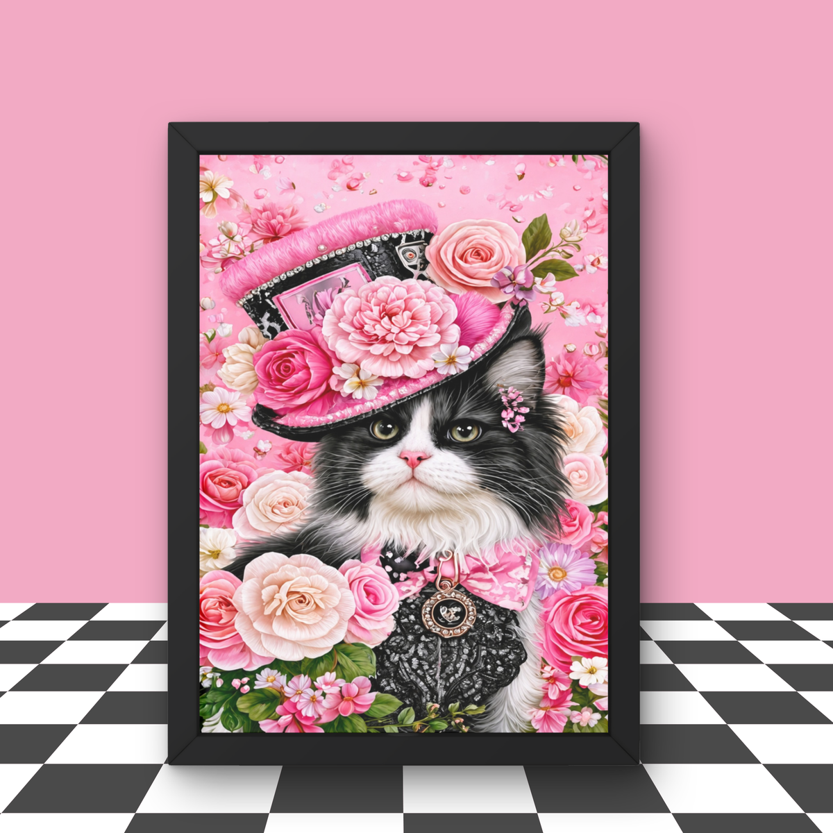 Pink Cat in a Hat Wall Art  Set of 4  Printable Digital Download