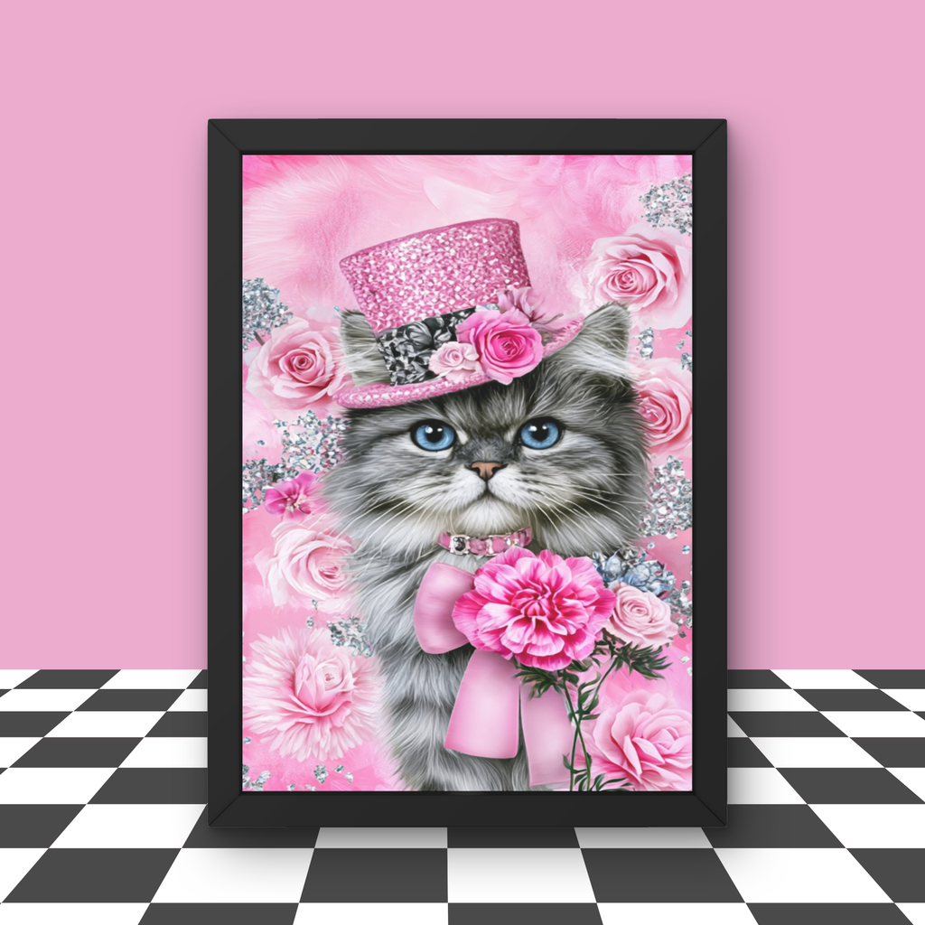 Pink Cat in a Hat Wall Art  Set of 4  Printable Digital Download