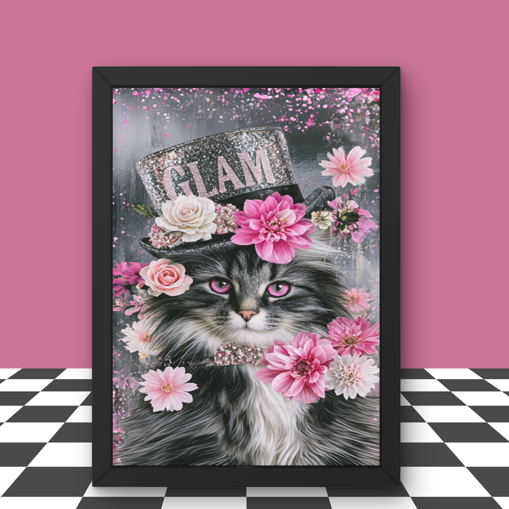 Pink Cat in a Hat Wall Art  Set of 4  Printable Digital Download
