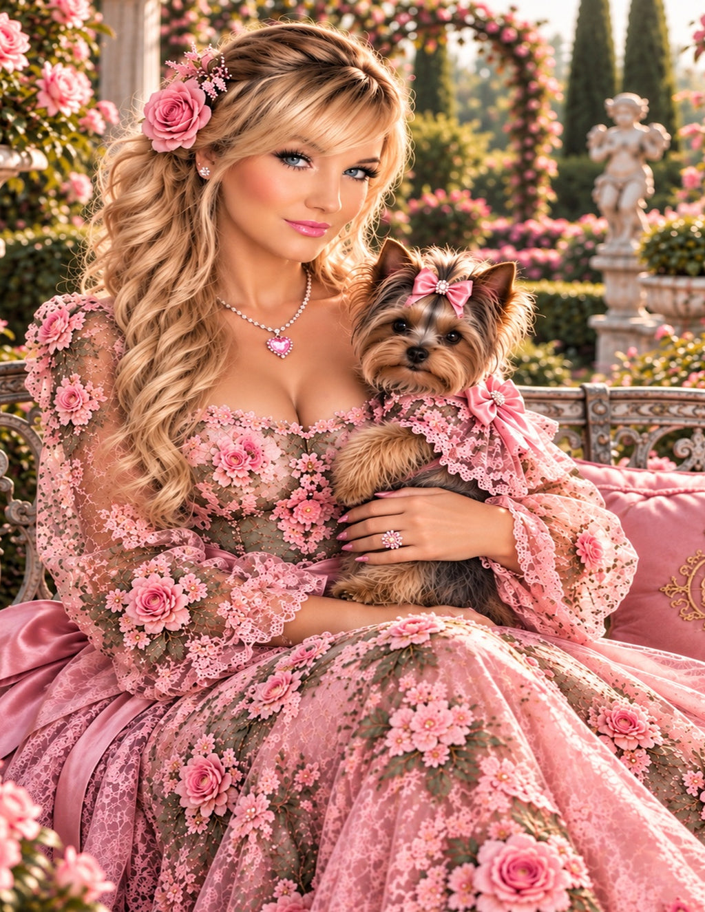Pink Yorkie Wall Art Set of 2 Printable Romantic Dog Mom Decor