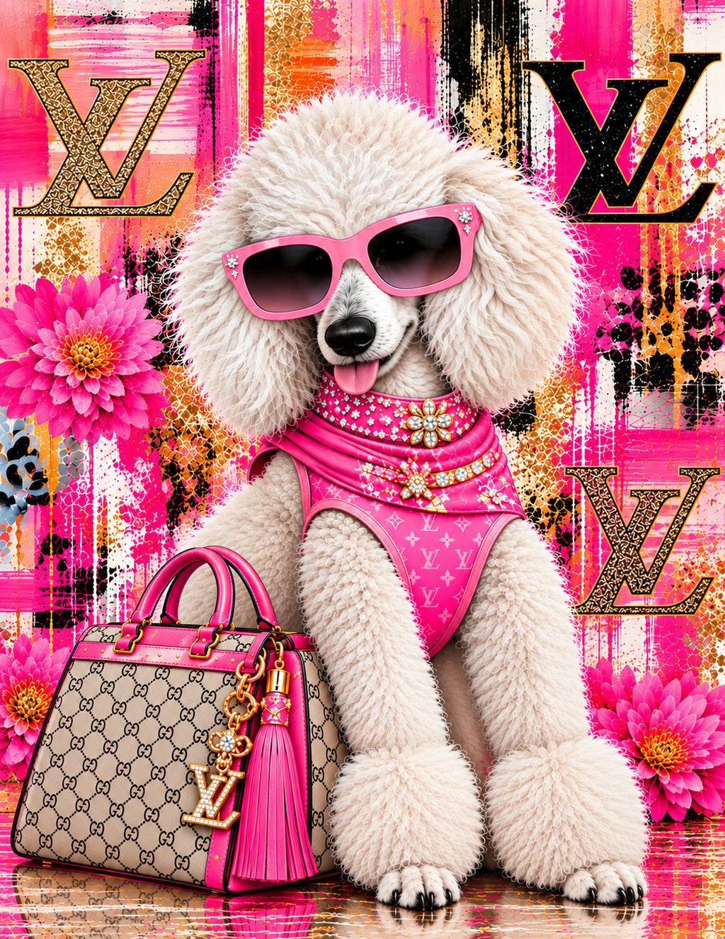 Pink Pop Art Poodle Dog Wall Art Set of 3 Digital Download