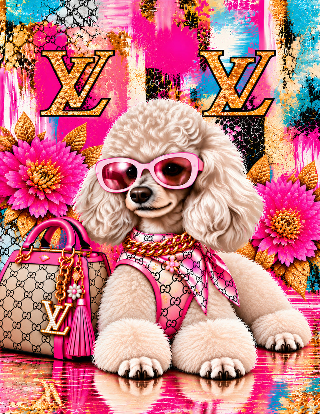 Pink Pop Art Poodle Dog Wall Art Set of 3 Digital Download