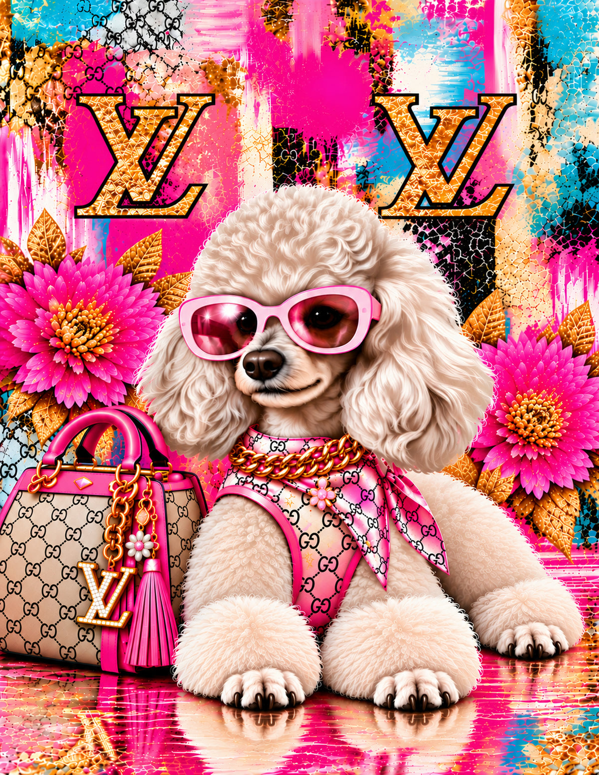 Pink Pop Art Poodle Dog Wall Art Set of 3 Digital Download