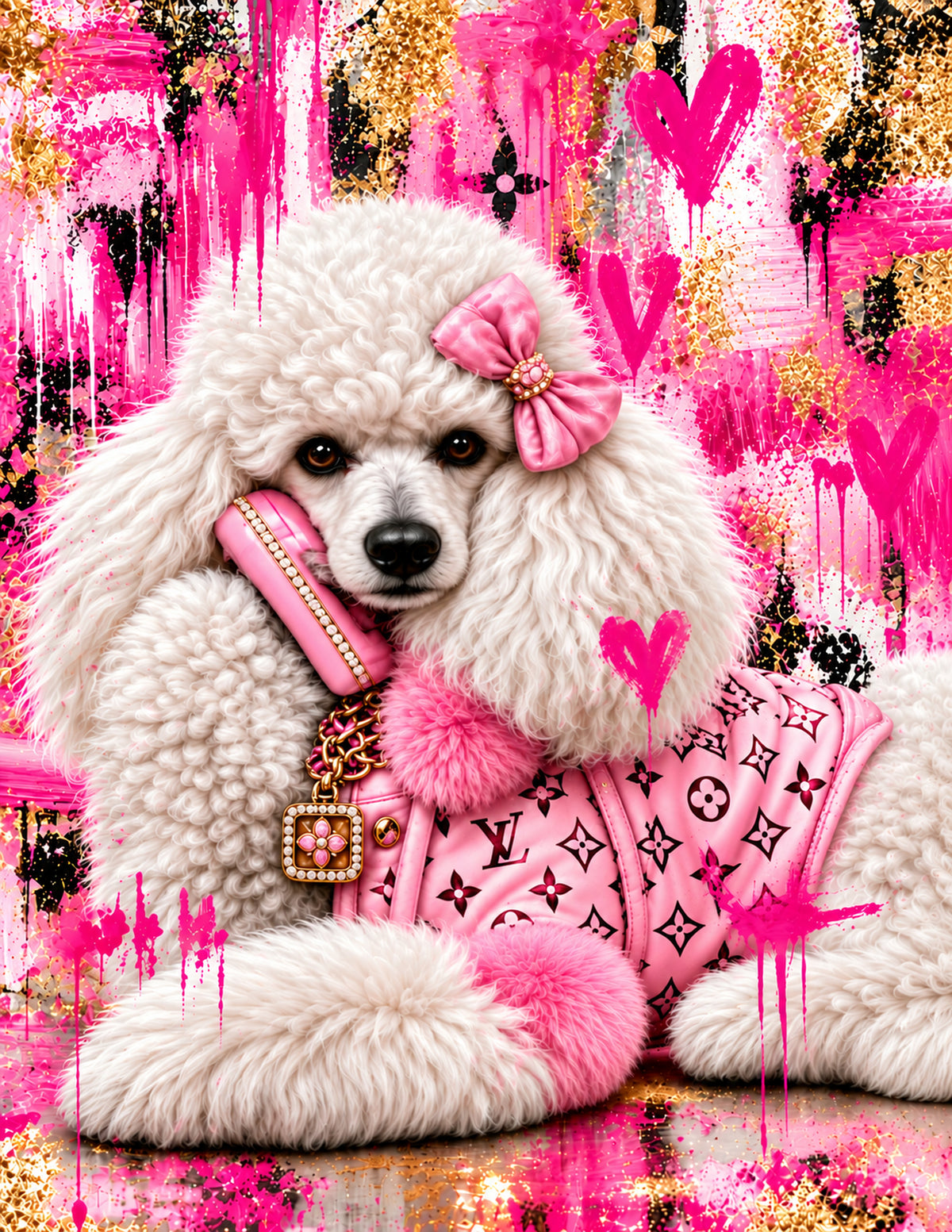 Pink Pop Art Poodle Dog Wall Art Set of 3 Digital Download