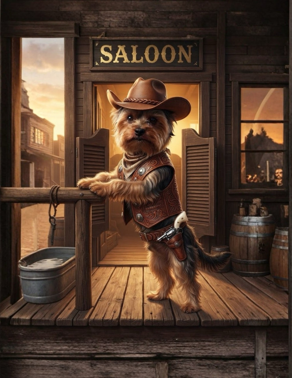 Old West Yorkie Dog Wall Art 2 Designs Printable Digital Download